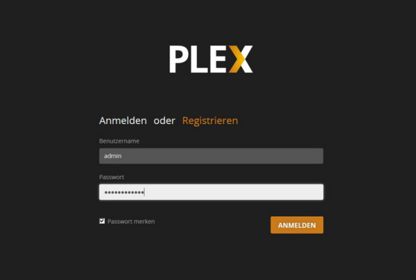 Plex Media Server anmelden