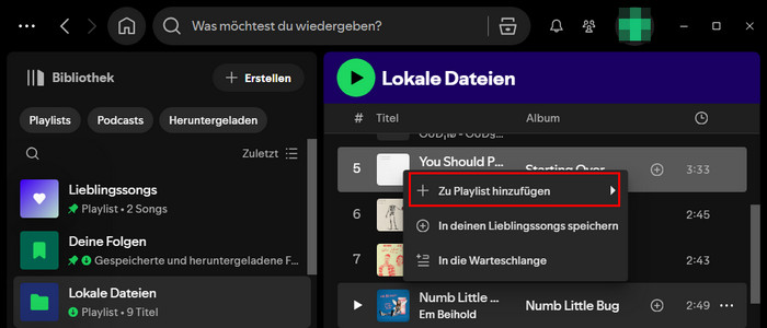 Musik zu Playlist hinzufügen