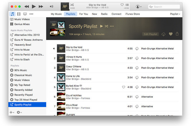 Spotify Wiedergabeliste zu iTunes Bibliothek importieren
