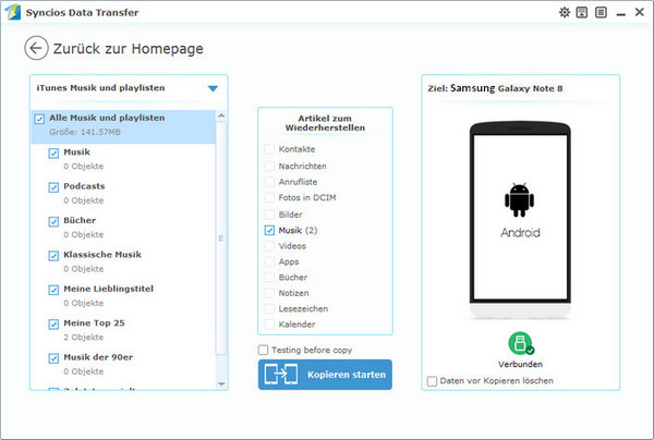 Starten Sie das Kopieren der iTunes-Wiedergabeliste auf Android