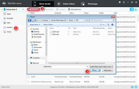 Musik zu Samsung Galaxy Note 8 importieren