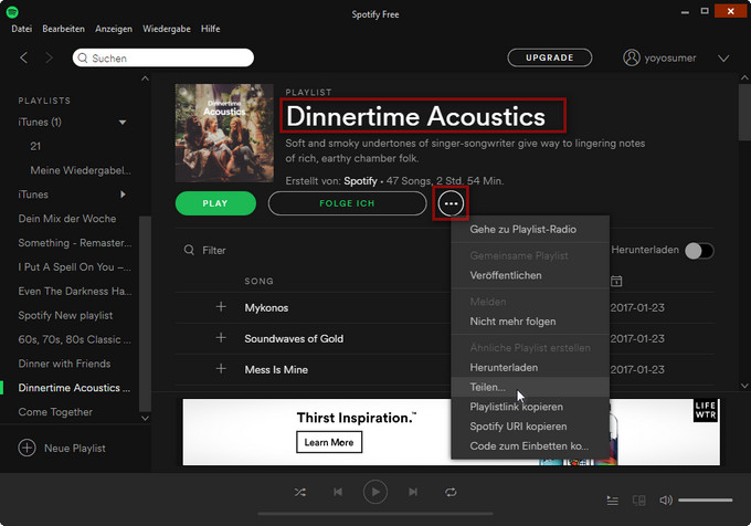 Spotify Playlist teilen