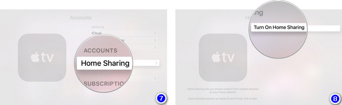 turn on home sharing Apple TV 4