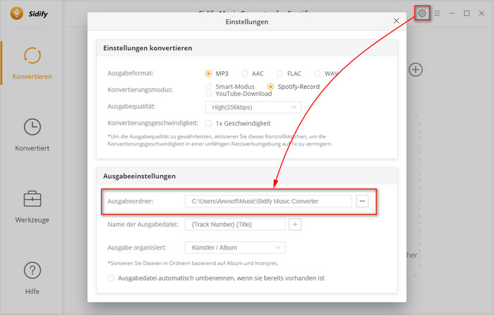 den Ausgabeordner finden